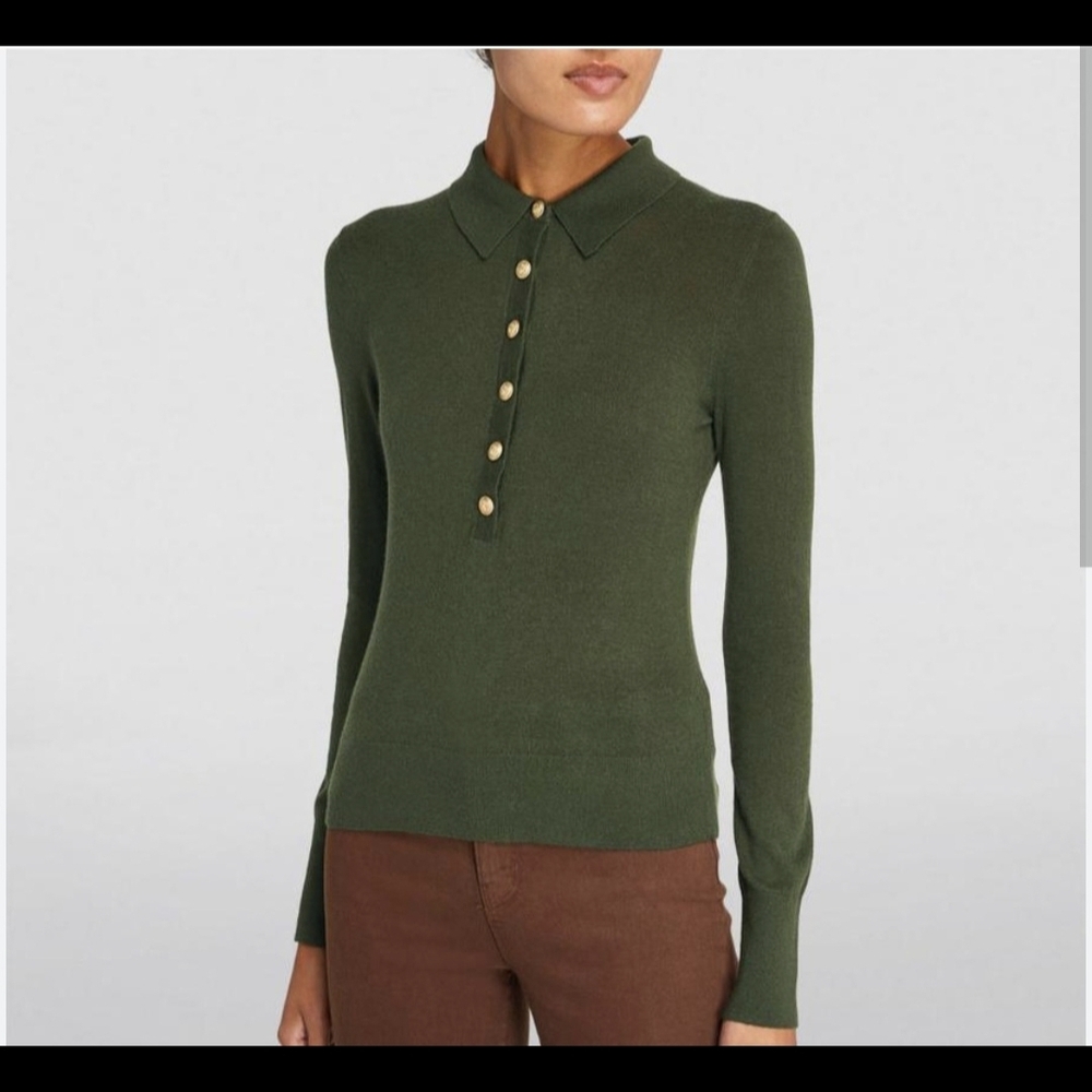 L'AGENCE Forest Green Sweater with Gold Accents